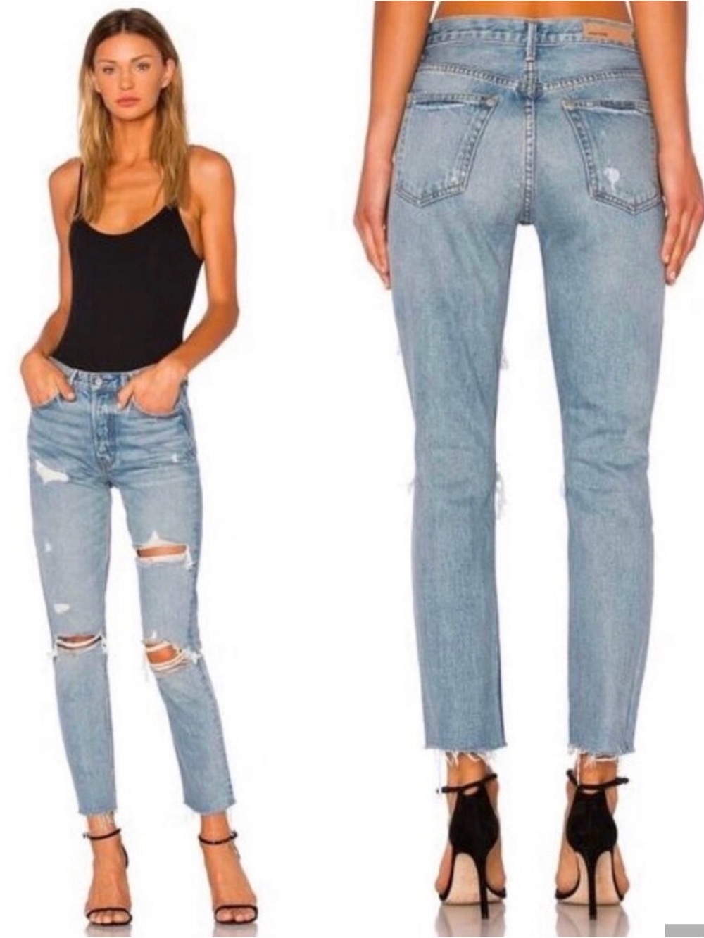 GRLFRND Karolina Jeans High Rise, blue distressed denim 28